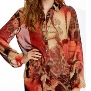 Da-Nang Silk Animal Print Blouse Orange S